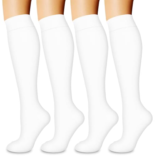 COOLOVER 4 Pairs Compression Socks for Women & Men Circulation 15-20mmHg -Best Support for Nursing, Athletic, Cycling, Flight - color: 05 White, size: Large-X-Large