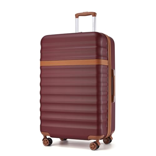 Kono Expandable 28 Inch Large Checked Luggage: ABS+PC Hardside Trolley Travel Case - Hard Shell Suitcase with TSA Lock, Burgundy - color: Burgundy Red, size: Checked-Large 28-Inch