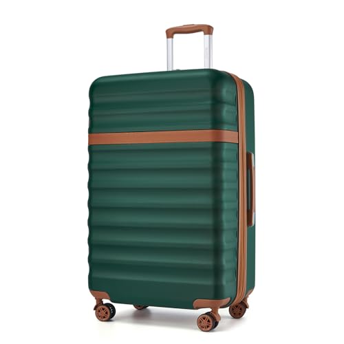 Kono Expandable 28 Inch Large Checked Luggage: ABS+PC Hardside Trolley Travel Case - Hard Shell Suitcase with TSA Lock,Green - color: Green/Brown, size: Checked-Large 28-Inch