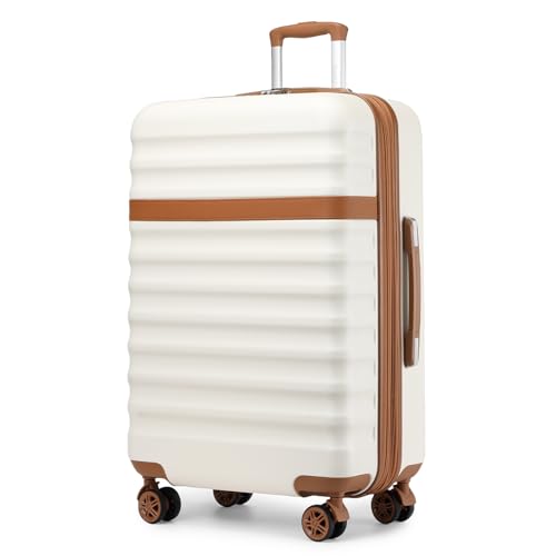 Kono Expandable 28 Inch Large Checked Luggage: ABS+PC Hardside Trolley Travel Case - Hard Shell Suitcase with TSA Lock, Cream Brown - color: Cream White, size: Checked-Large 28-Inch