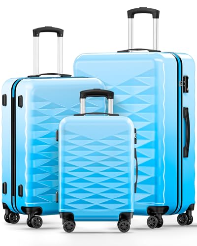 Suitour Luggage Set of 3,Hard Case Lightweight Luggage Sets with Spinner Wheels TSA Locck for Travel… - color: Blue, size: 3-Piece Set (20+24+28)