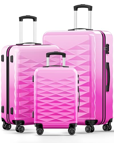 Suitour Luggage Set of 3,Hardside Lightweight Suitcase Sets with Spinner Wheels & TSA lock,Luggage 3 Piece Set for Travel - color: Rose Red, size: 3-Piece Set (20+24+28)