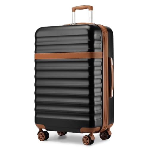 Kono Expandable 28 Inch Large Checked Luggage: ABS+PC Hardside Trolley Travel Case - Hard Shell Suitcase with TSA Lock, Black Brown - color: Black/Brown, size: Checked-Large 28-Inch