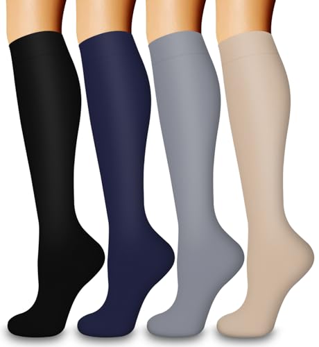 COOLOVER 4 Pairs Compression Socks for Women & Men Circulation 15-20mmHg -Best Support for Nursing, Athletic, Cycling, Flight - color: 05 Black/Navy/Gray/Blue, size: Small-Medium