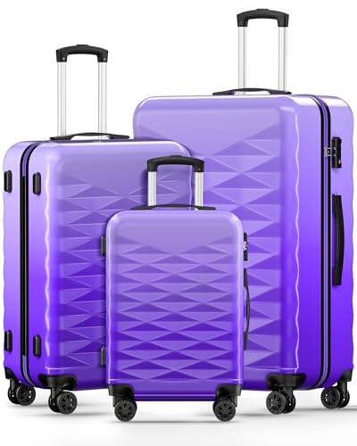 Suitour Luggage Set 3 piece,Hardside Lightweight Suitcase Sets with Spinner Wheels TSA Lock for Travel - color: Purple, size: 3-Piece Set (20+24+28)