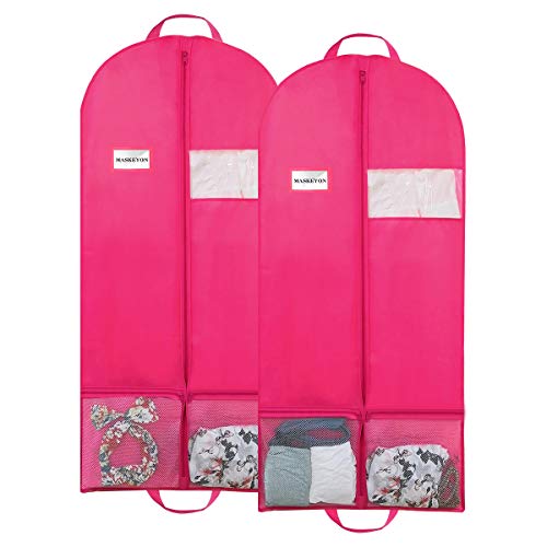 51" Garment Bags with Zipper Pocket for Dance Costume,Wedding Gown,Suit,Garment Bags for Travel and Storage(Pack of 2, Pink) - color: Pink