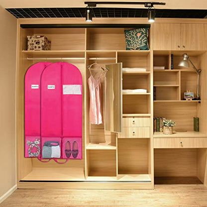 51" Garment Bags with Zipper Pocket for Dance Costume,Wedding Gown,Suit,Garment Bags for Travel and Storage(Pack of 2, Pink) - color: Pink