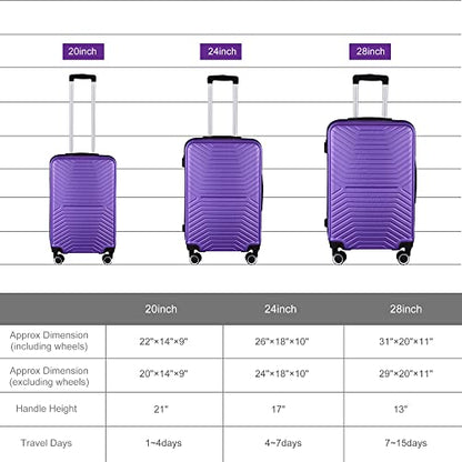 Luggage Sets, 3 Piece Luggage Expandable Suitcase Set, Lightweight Hardshell 4-Wheel Spinner Luggage with TSA Lock, ABS Carry on 3 Piece Sets Clearance Suitcase Sets (20"/24"/28") Purple 8 - color: Purple 8