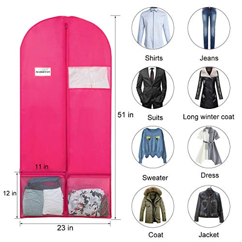 51" Garment Bags with Zipper Pocket for Dance Costume,Wedding Gown,Suit,Garment Bags for Travel and Storage(Pack of 2, Pink) - color: Pink